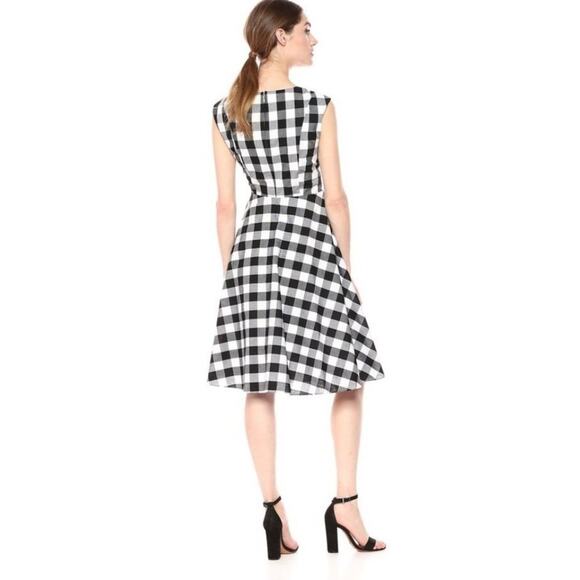 Calvin Klein Sleeveless Gingham black white checked midi fit flare Wrap Dress 10 - Picture 3 of 16